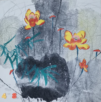 Chinese painting-Plants. Lotus. Living room decoration.