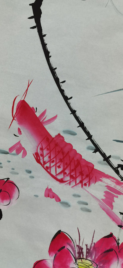 Chinese panting——fish playing under the lotus.  Decorations for living room and lobby.