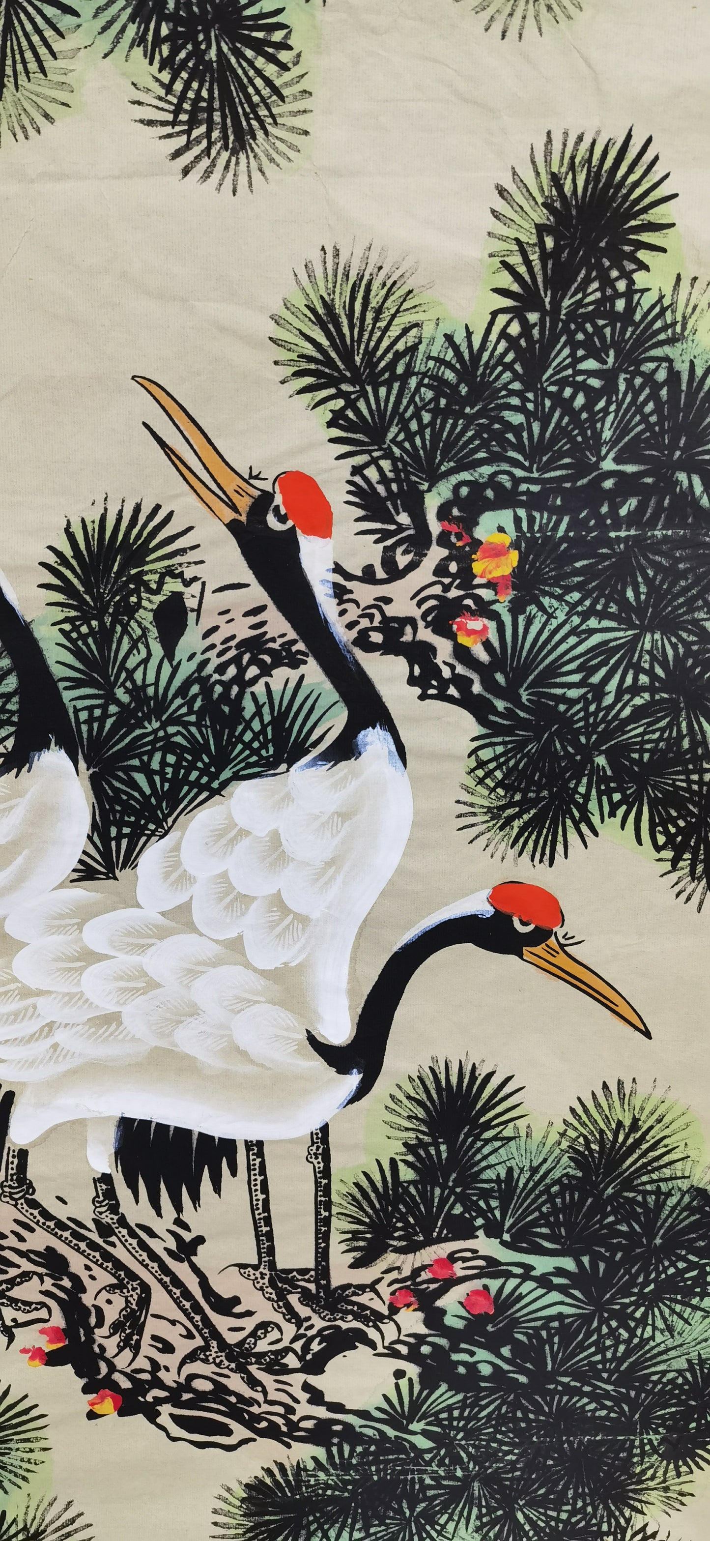Chinese painting——Pine tree and red-crowned crane, Live Long and Prosper. best gift for parents, grandparents and senior citizens,