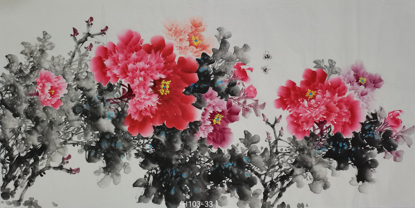 Chinese painting-peony flowers and bees.  Living room decoration