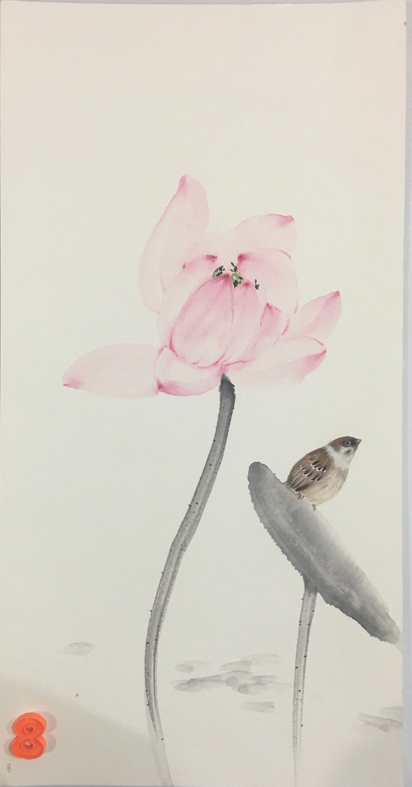 Chinese realistic painting-detailed painting.  Lotus and birds.