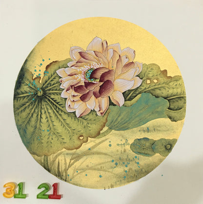 Chinese realistic painting-detailed painting.  Lotus.   Painted on hard paper jam