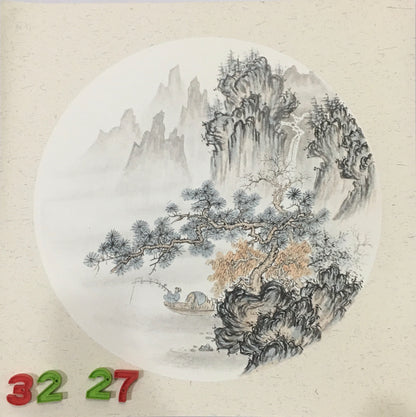 Chinese realistic painting-detailed painting.  Trees on the cliffs .   Painted on hard paper jam