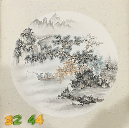 Chinese realistic painting-detailed painting.  Trees on the cliffs .   Painted on hard paper jam
