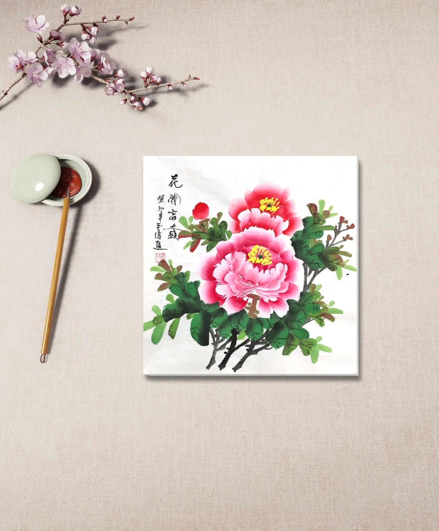 Chinese painting-Peony flower. Wall decoration,Collectible painting.glory, wealth and prosperity.