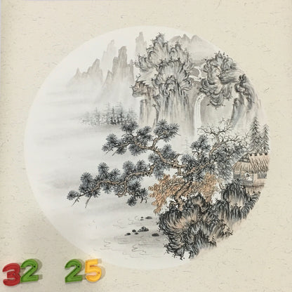 Chinese realistic painting-detailed painting.  Trees on the cliffs .   Painted on hard paper jam