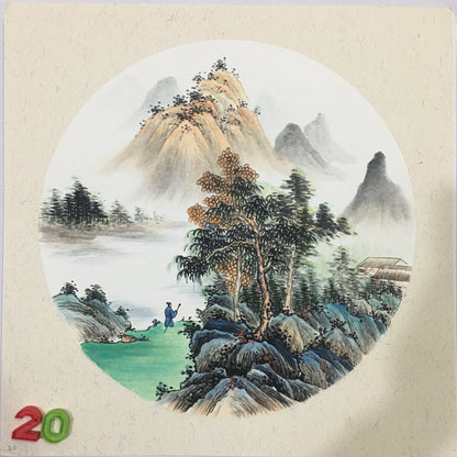 Chinese realistic painting-detailed painting.  Mountains and rivers.   Painted on hard paper jam