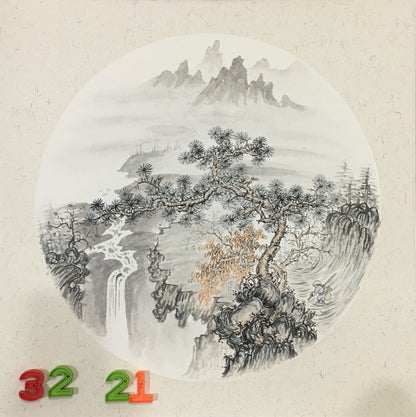 Chinese realistic painting-detailed painting.  Trees on the cliffs .   Painted on hard paper jam