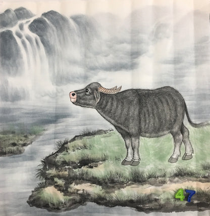 Chinese painting-cattle. ox, modesty and diligence, wealth and power.square painting, wall decoration