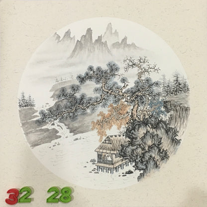 Chinese realistic painting-detailed painting.  Trees on the cliffs .   Painted on hard paper jam
