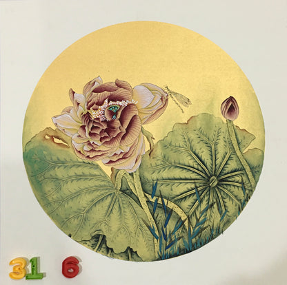Chinese realistic painting-detailed painting.  Lotus.   Painted on hard paper jam