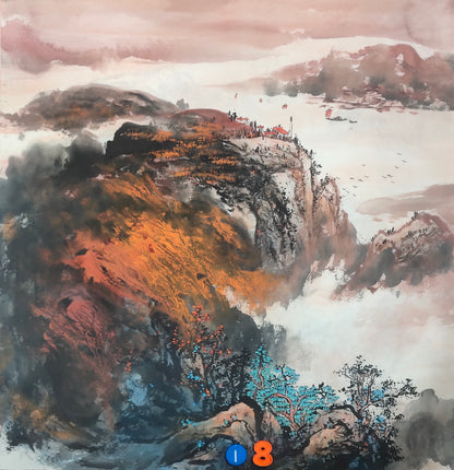 Chinese painting-Chinese landscape.  Colorful Mountains and clouds.  Living room decoration