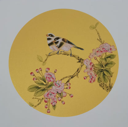 Chinese realistic painting-detailed painting.  Flowers and birds.   Painted on hard paper jam