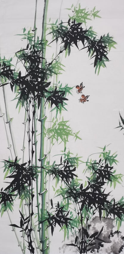 Chinese painting-bamboo and birds.  Study decoration, lobby decoration