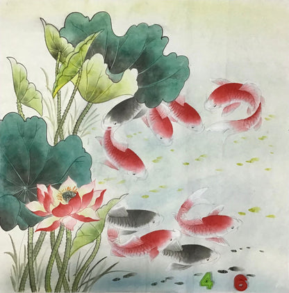Chinese painting- fish and lotus. Living room decoration