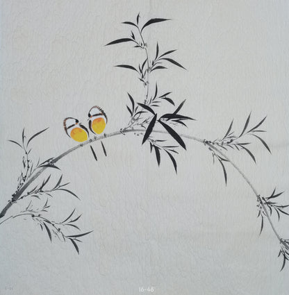 Chinese painting-Plant. Leaves and birds. Study decoration.