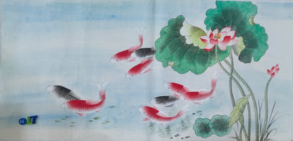 Chinese painting-fine art. Fish and lotus.  Bedroom decoration