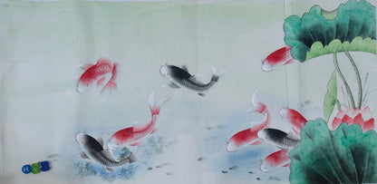 Chinese painting-fine art. Fish and lotus.  Bedroom decoration