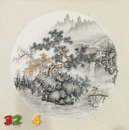 Chinese realistic painting-detailed painting.  Trees on the cliffs .   Painted on hard paper jam