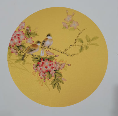 Chinese realistic painting-detailed painting.  Flowers and birds.   Painted on hard paper jam