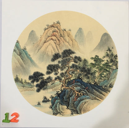 Chinese realistic painting-detailed painting.  Mountains and rivers.   Painted on hard paper jam