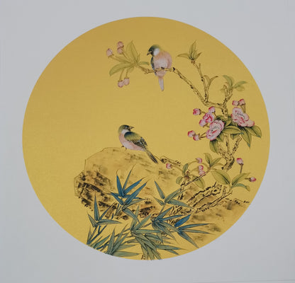 Chinese realistic painting-detailed painting.  Flowers and birds.   Painted on hard paper jam