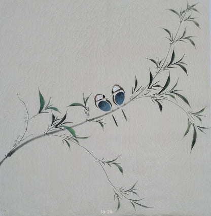 Chinese painting-Plant. Leaves and birds. Study decoration.