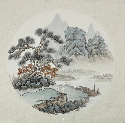 Chinese realistic painting-detailed painting.  Mountains.   Painted on hard paper jam