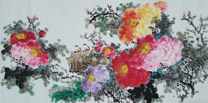 Chinese painting-peony and birds.  Living room decoration