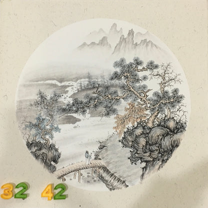 Chinese realistic painting-detailed painting.  Trees on the cliffs .   Painted on hard paper jam