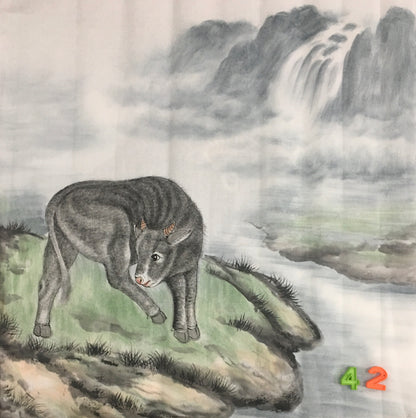Chinese painting-cattle. ox, modesty and diligence, wealth and power.square painting, wall decoration