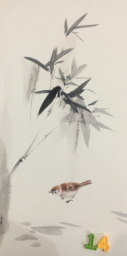 Chinese realistic painting-detailed drawing.   Painted on hard paper jam. Birds and bamboo  Living room decoration