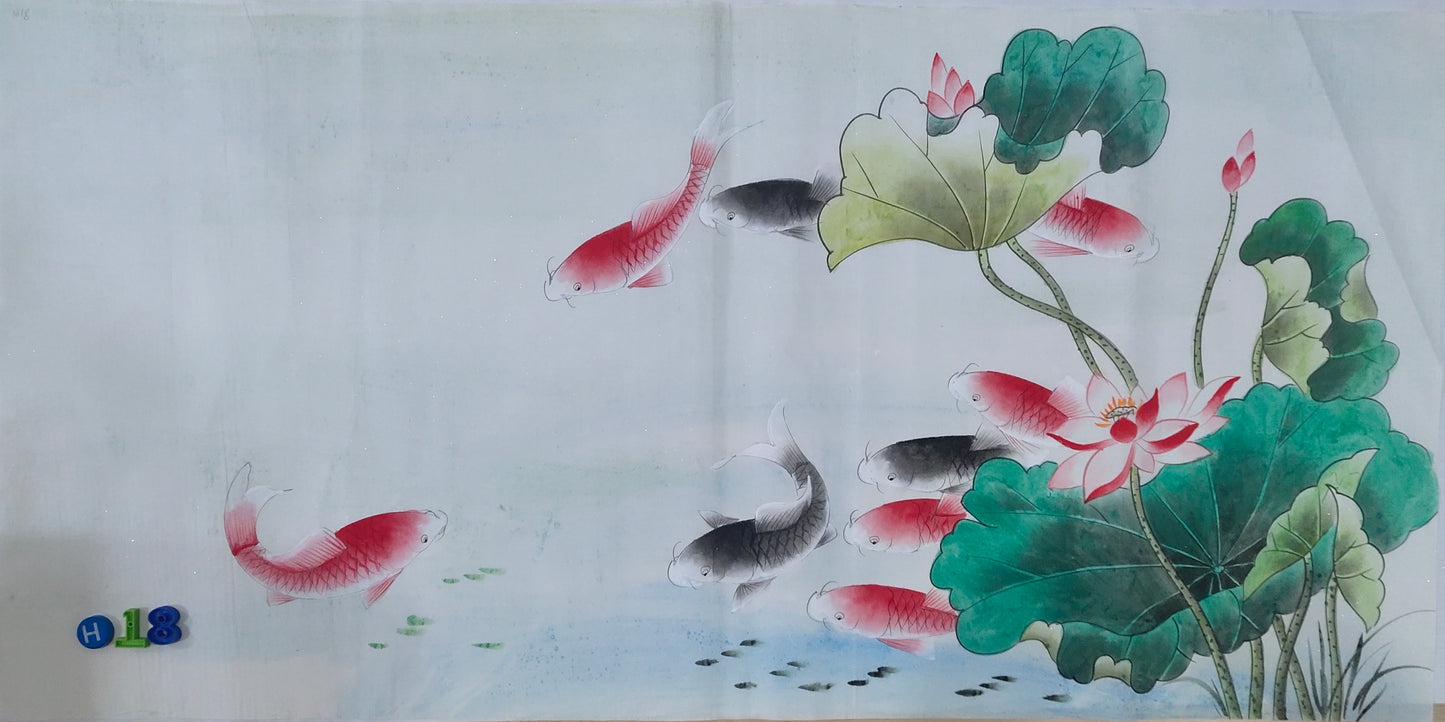 Chinese painting-fine art. Fish and lotus.  Bedroom decoration