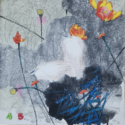 Chinese painting-Plants. Lotus. Living room decoration.