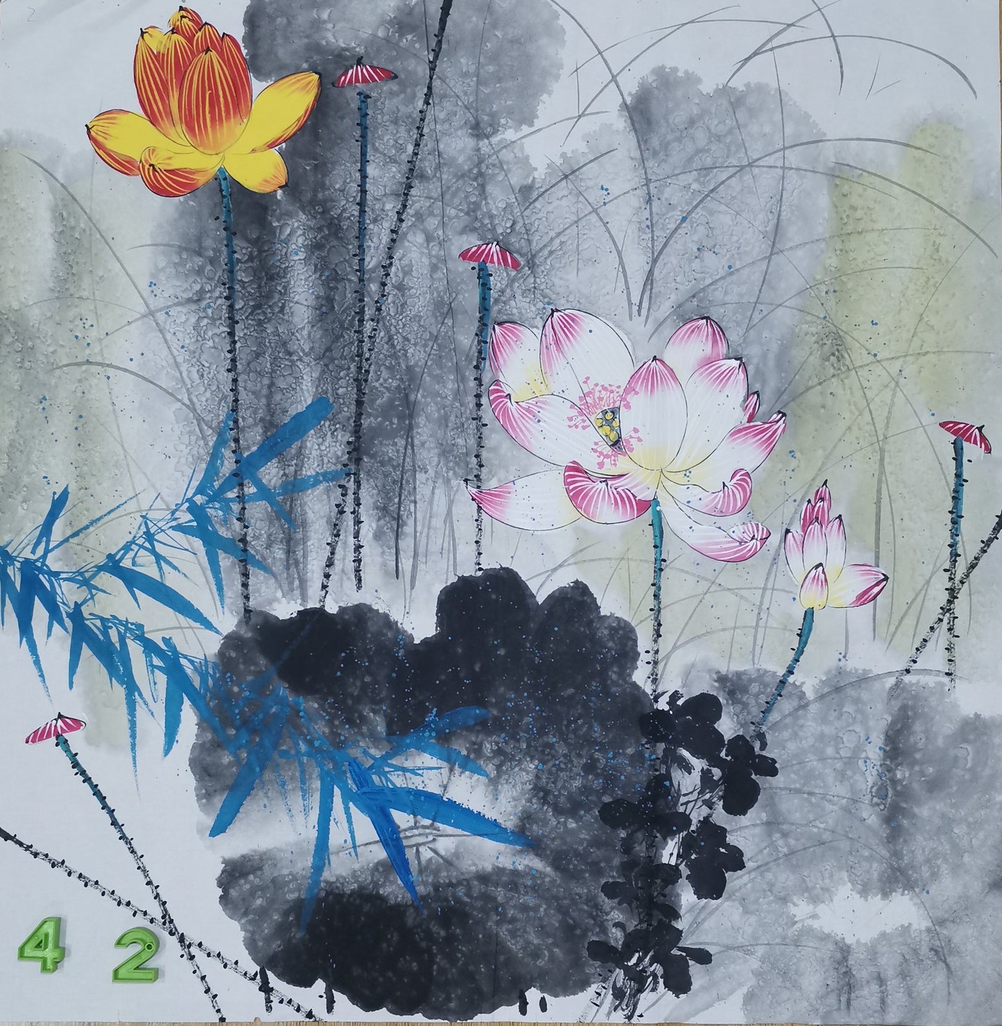Chinese painting-Plants. Lotus. Living room decoration.
