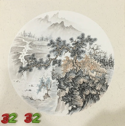 Chinese realistic painting-detailed painting.  Trees on the cliffs .   Painted on hard paper jam