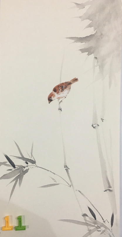 Chinese realistic painting-detailed drawing.   Painted on hard paper jam. Birds and bamboo  Living room decoration