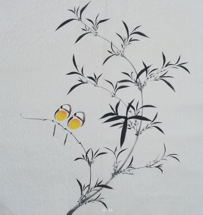Chinese painting-Plant. Leaves and birds. Study decoration.
