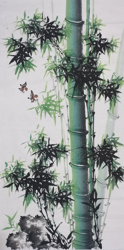 Chinese painting-bamboo and birds.  Study decoration, lobby decoration