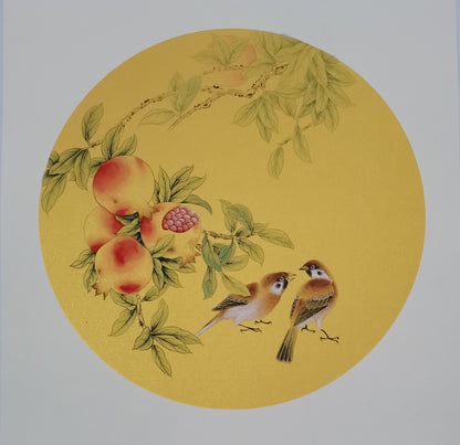 Chinese realistic painting-detailed painting.  Flowers and birds.   Painted on hard paper jam