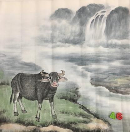 Chinese painting-cattle. ox, modesty and diligence, wealth and power.square painting, wall decoration