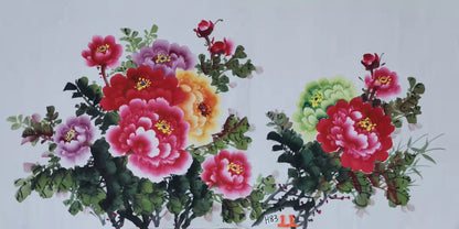Chinese painting - colorful peony flowers.  Living room decoration