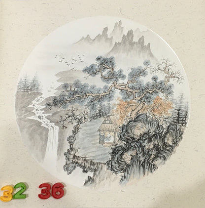 Chinese realistic painting-detailed painting.  Trees on the cliffs .   Painted on hard paper jam