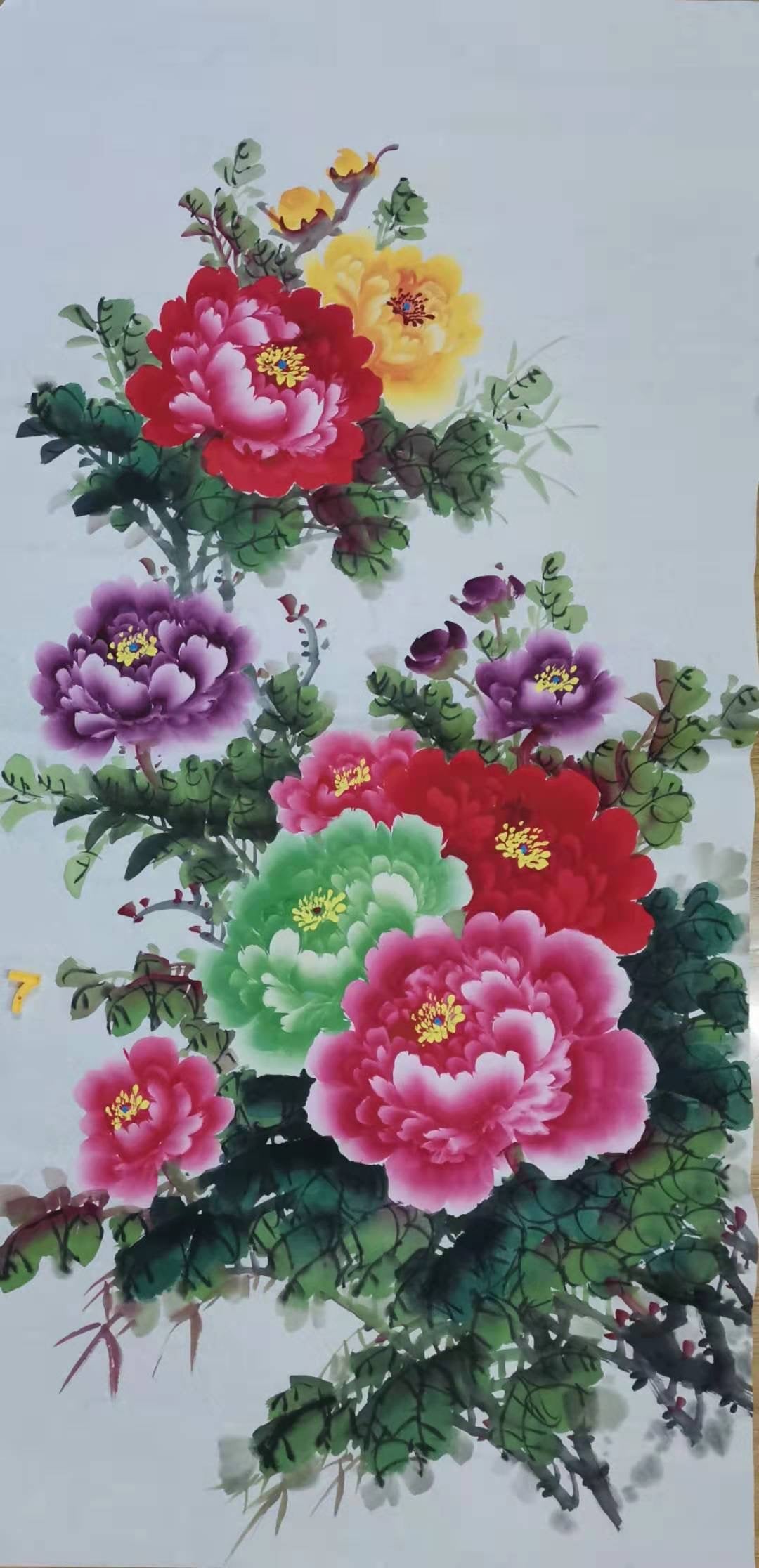 Chinese painting - colorful peony flowers.  Living room decoration