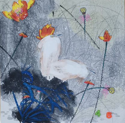 Chinese painting-Plants. Lotus. Living room decoration.