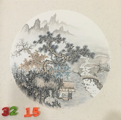Chinese realistic painting-detailed painting.  Trees on the cliffs .   Painted on hard paper jam