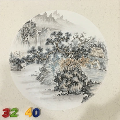 Chinese realistic painting-detailed painting.  Trees on the cliffs .   Painted on hard paper jam
