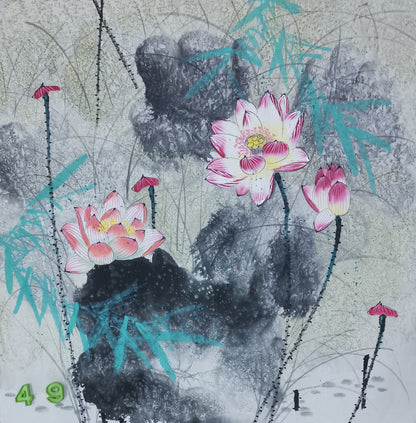 Chinese painting-Plants. Lotus. Living room decoration.