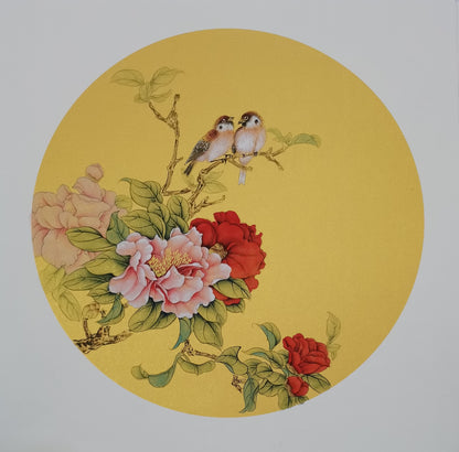 Chinese realistic painting-detailed painting.  Flowers and birds.   Painted on hard paper jam