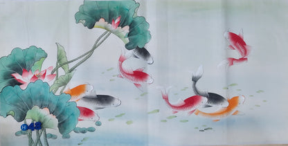 Chinese painting-fine art. Fish and lotus.  Bedroom decoration
